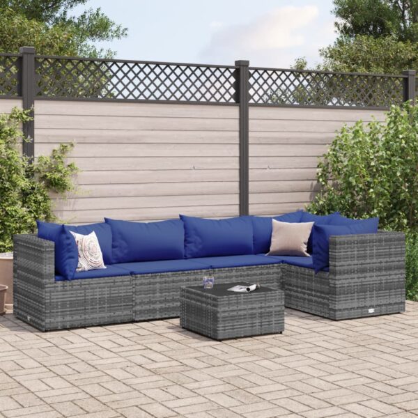 vidaXL 6 Piece Patio Lounge Set with Cushions Gray Poly Rattan