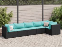 vidaXL 6 Piece Patio Lounge Set with Cushions Black Poly Rattan