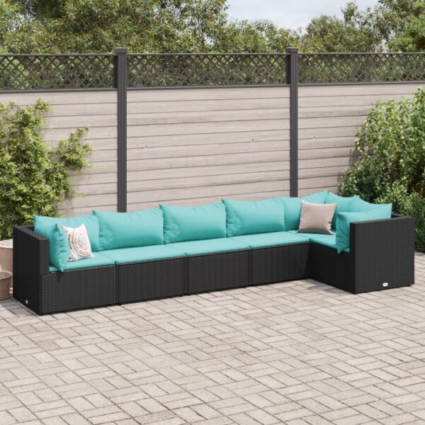 vidaXL 6 Piece Patio Lounge Set with Cushions Black Poly Rattan
