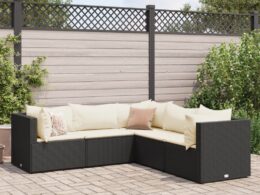vidaXL 5 Piece Patio Lounge Set with Cushions Black Poly Rattan