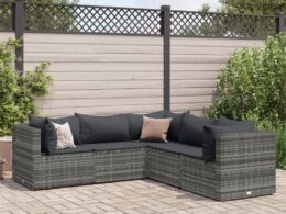 vidaXL 5 Piece Patio Lounge Set with Cushions Gray Poly Rattan