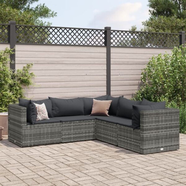 vidaXL 5 Piece Patio Lounge Set with Cushions Gray Poly Rattan