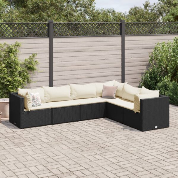 vidaXL 6 Piece Patio Lounge Set with Cushions Black Poly Rattan
