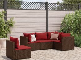vidaXL 5 Piece Patio Lounge Set with Cushions Brown Poly Rattan