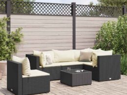 vidaXL 6 Piece Patio Lounge Set with Cushions Black Poly Rattan