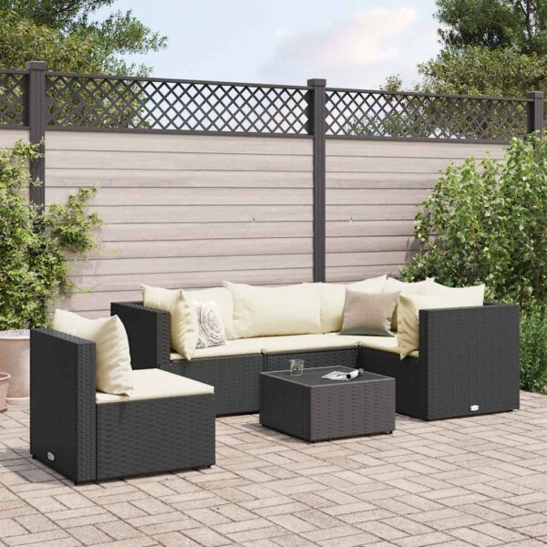 vidaXL 6 Piece Patio Lounge Set with Cushions Black Poly Rattan