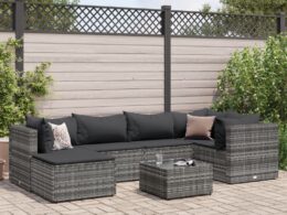 vidaXL 7 Piece Patio Lounge Set with Cushions Gray Poly Rattan