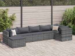 vidaXL 7 Piece Patio Lounge Set with Cushions Gray Poly Rattan