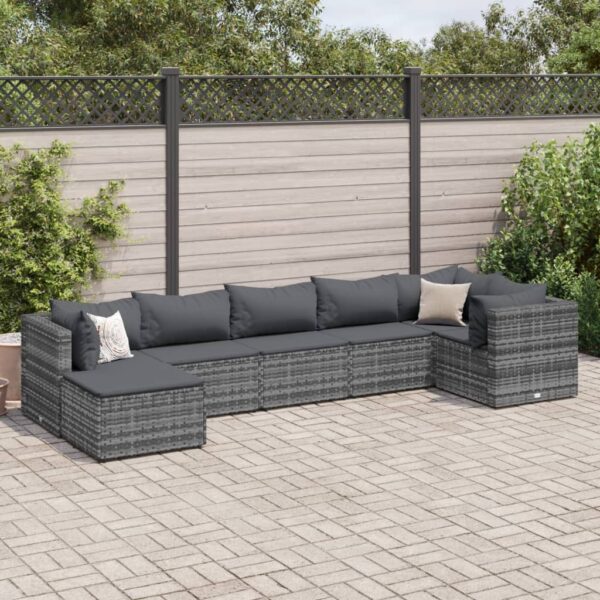 vidaXL 7 Piece Patio Lounge Set with Cushions Gray Poly Rattan