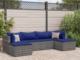 vidaXL 6 Piece Patio Lounge Set with Cushions Gray Poly Rattan