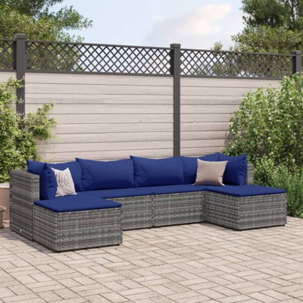 vidaXL 6 Piece Patio Lounge Set with Cushions Gray Poly Rattan