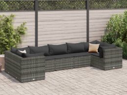 vidaXL 7 Piece Patio Lounge Set with Cushions Gray Poly Rattan