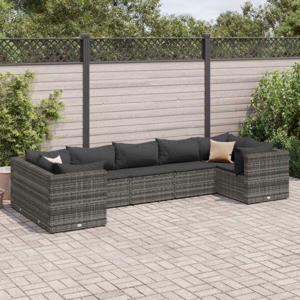 vidaXL 7 Piece Patio Lounge Set with Cushions Gray Poly Rattan