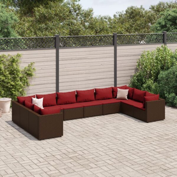 vidaXL 10 Piece Patio Lounge Set with Cushions Brown Poly Rattan