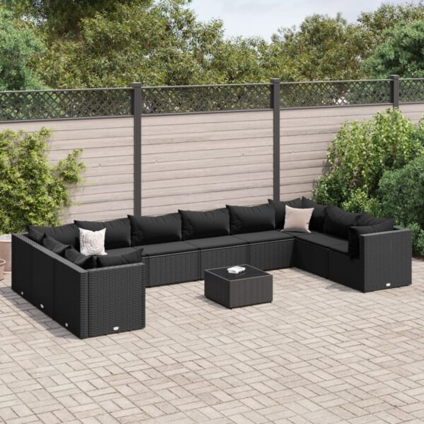 vidaXL 11 Piece Patio Lounge Set with Cushions Black Poly Rattan