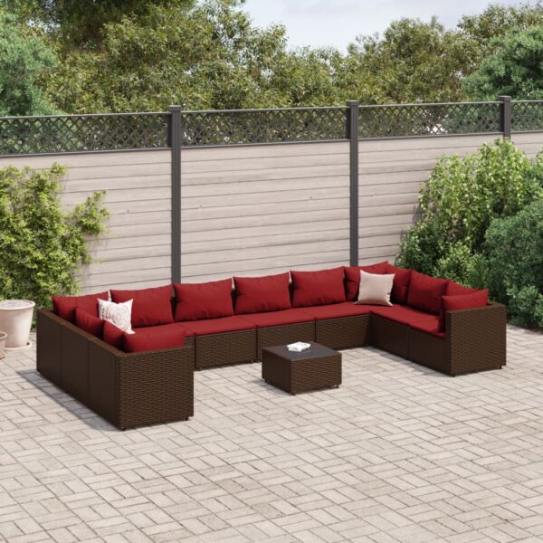 vidaXL 11 Piece Patio Lounge Set with Cushions Brown Poly Rattan