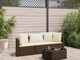 vidaXL 4 Piece Patio Sofa Set with Cushions Brown Poly Rattan
