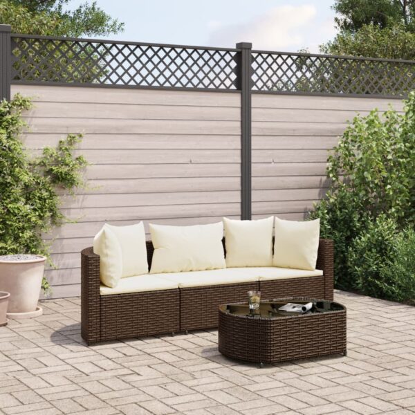 vidaXL 4 Piece Patio Sofa Set with Cushions Brown Poly Rattan