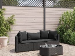 vidaXL 4 Piece Patio Sofa Set with Cushions Black Poly Rattan