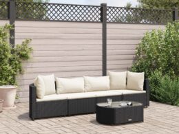 vidaXL 5 Piece Patio Sofa Set with Cushions Black Poly Rattan