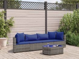 vidaXL 5 Piece Patio Sofa Set with Cushions Gray Poly Rattan