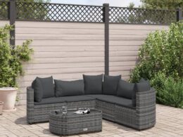 vidaXL 6 Piece Patio Sofa Set with Cushions Gray Poly Rattan