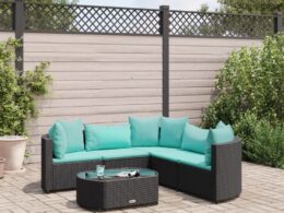 vidaXL 6 Piece Patio Sofa Set with Cushions Black Poly Rattan
