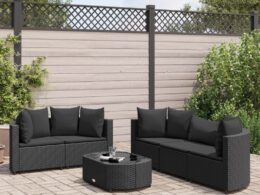 vidaXL 6 Piece Patio Sofa Set with Cushions Black Poly Rattan