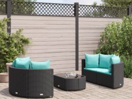 vidaXL 5 Piece Patio Sofa Set with Cushions Black Poly Rattan
