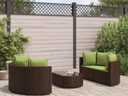 vidaXL 5 Piece Patio Sofa Set with Cushions Brown Poly Rattan