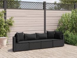 vidaXL 4 Piece Patio Sofa Set with Cushions Black Poly Rattan