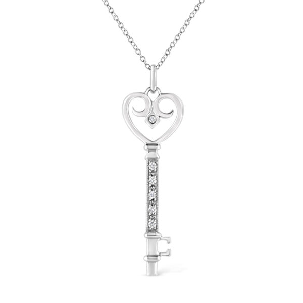.925 Sterling Silver Pave and Bezel-Set Diamond Accent Key 18" Heart and Lock Pendant Necklace (K-L Color, I1-I2 Clarity)