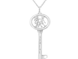 .925 Sterling Silver Diamond Accent Gemini Zodiac Key 18" Pendant Necklace (K-L Color, I1-I2 Clarity)