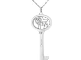 .925 Sterling Silver Diamond Accent Leo Zodiac Key 18" Pendant Necklace (K-L Color, I1-I2 Clarity)