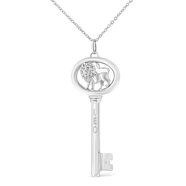 .925 Sterling Silver Diamond Accent Leo Zodiac Key 18" Pendant Necklace (K-L Color, I1-I2 Clarity)