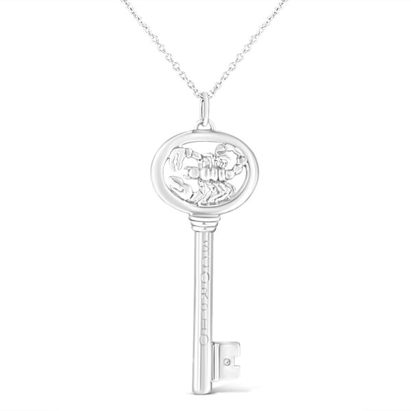 .925 Sterling Silver Diamond Accent Scorpio Zodiac Key 18" Pendant Necklace (K-L Color, I1-I2 Clarity)