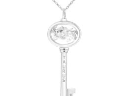 .925 Sterling Silver Diamond Accent Taurus Zodiac Key 18" Pendant Necklace (K-L Color, I1-I2 Clarity)