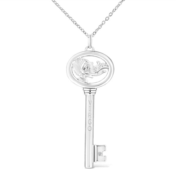 .925 Sterling Silver Diamond Accent Virgo Zodiac Key 18" Pendant Necklace (K-L Color, I1-I2 Clarity)
