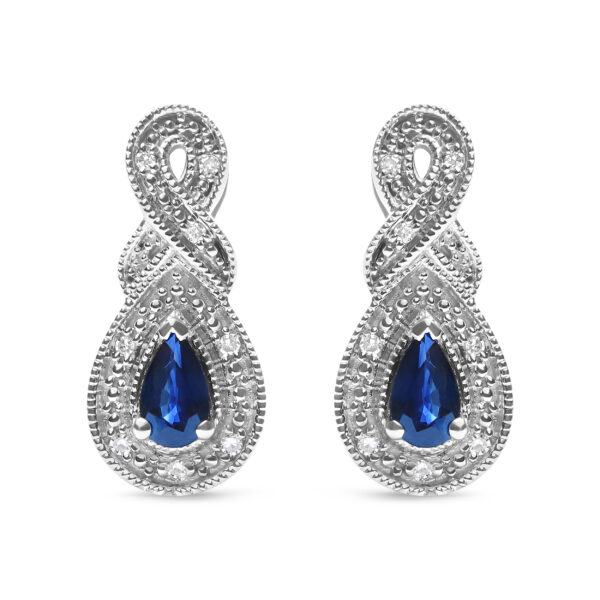 .925 Sterling Silver 4.5 x 3mm Pear Sapphire Gemstone and Diamond Accent Infinity Drop Stud Earrings (H-I Color, SI1-SI2 Clarity)