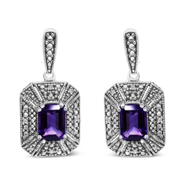 .925 Sterling Silver Diamond Accent and 7x5mm Purple Amethyst Stud Earrings (I-J Color, I2-I3 Clarity)