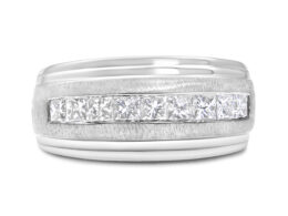 10k White Gold Men's 1.00 Cttw Channel Set 9 Princess Diamond Matte Finish Wedding Band Ring ( H-I Color, I1-I2 Clarity) - Size 10