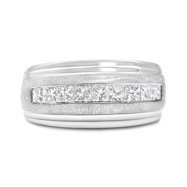 10k White Gold Men's 1.00 Cttw Channel Set 9 Princess Diamond Matte Finish Wedding Band Ring ( H-I Color, I1-I2 Clarity) - Size 10