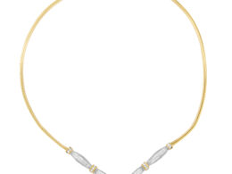 14K Yellow and White Gold 2.00 Cttw Round and Princess-Cut Diamond 'V' Shape Statement Necklace (H-I Color, SI2-I1 Clarity) - 18"
