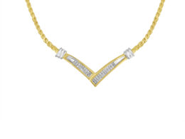10K Yellow and White Gold 1/2 Cttw Princess Cut Diamond Channel-Set “V” Shape 18" Franco Chain Necklace (H-I Color, SI2-I1 Clarity)