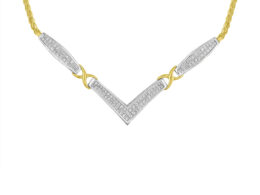 14K Yellow and White Gold 2.0 Cttw Princess Cut Diamond Flared and X-Station V Shaped 18” Franco Chain Statement Necklace (H-I Color, SI2-I1 Clarity)