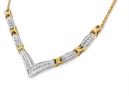 10K Yellow and White Gold 1.0 Cttw Round and Princess cut Diamond "V" Shape Statement Necklace (I-J Color, I1-I2 Clarity)