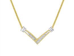 14K Yellow and White Gold 1/4 Cttw Princess Cut Diamond Channel-Set “V” Shape 18" Pendant Necklace (H-I Color, SI2-I1 Clarity)