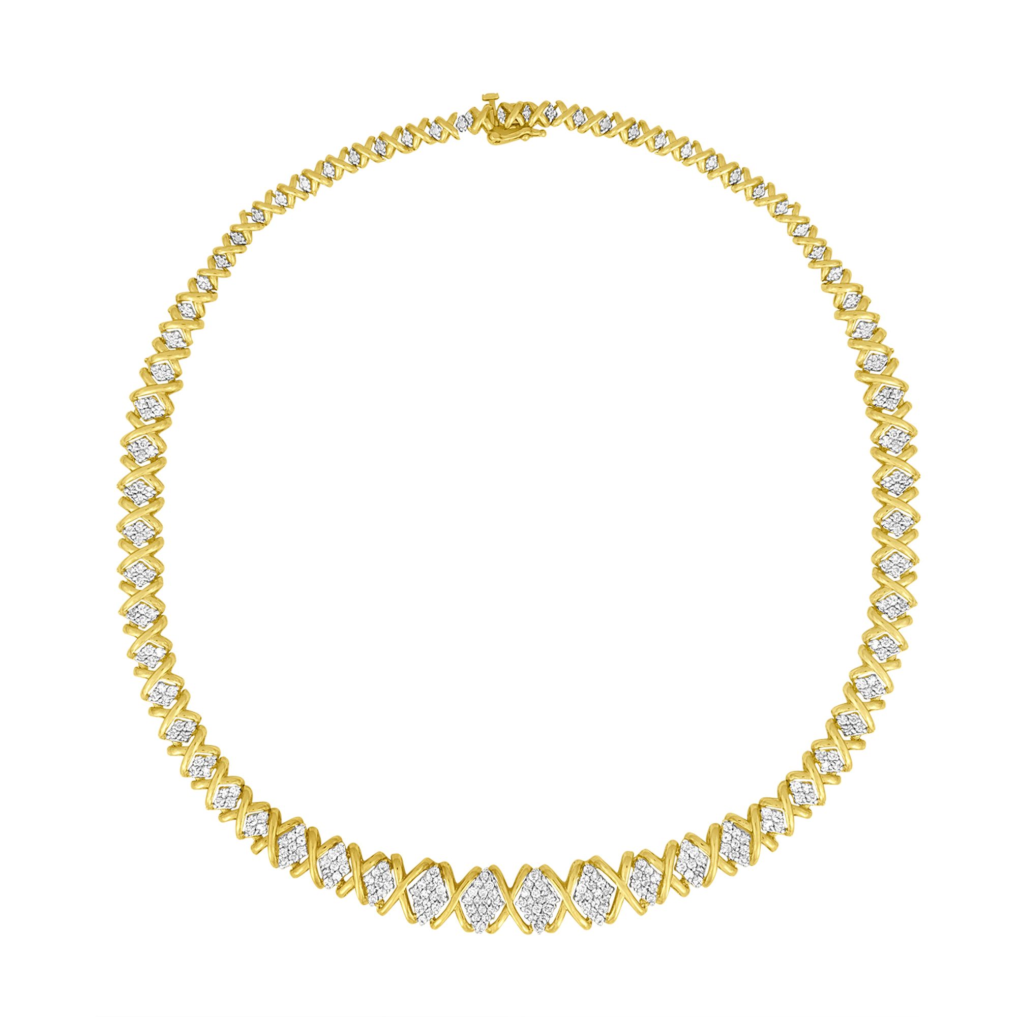 10K Yellow Gold 4 cttw Brilliant Round-Cut Diamond Graduating Riviera Statement Necklace (H-I Color, I2-I3 Clarity)