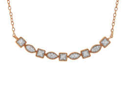 10KT Rose Gold Plated Sterling Silver Round Diamond Bar Necklace (1/4 cttw, I-J Color, I2-I3 Clarity)