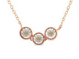 10K Rose and White Gold Plated .925 Sterling Silver 1/4 Cttw Miracle-Set Champagne Diamond Triple Circle 18" Necklace (I2-I3 Clarity)